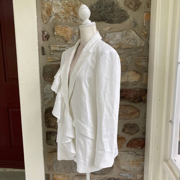 Cinq à Sept Margo Ruffle Front Long Line Blazer Jacket White $525 Women's 8 - Picture 6 of 11